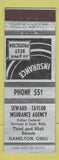 Matchbook Cover - Seward Taylor Insurance Agency Hamilton OH ADVANCE