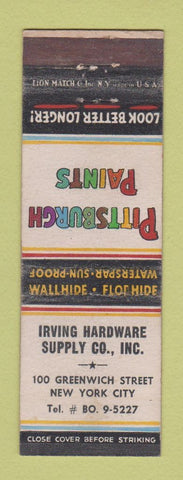 Matchbook Cover - Pittsburgh Paints Irving Hardware New York City WEAR