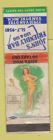 Matchbook Cover - John's Friendly Bar Van Dyke MI pinup WORN