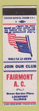 Matchbook Cover - Fairmont AC Lockport IL Club?