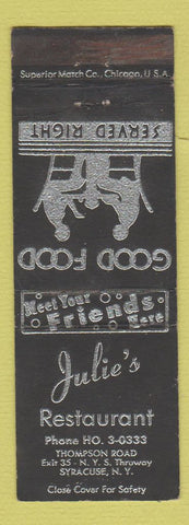 Matchbook Cover - Julie's Restaurant Syracuse NY