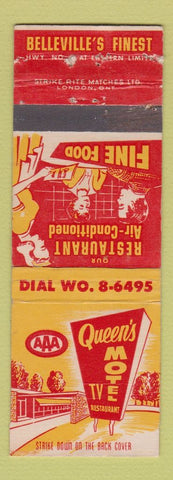 Matchbook Cover - Queen's Motel Restaurant Belleville ON WEAR