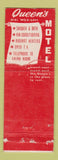 Matchbook Cover - Queen's Motel Restaurant Belleville ON WEAR