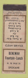 Matchbook Cover - Benewah Fountain Lunch Spokane WA WEAR