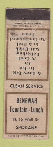 Matchbook Cover - Benewah Fountain Lunch Spokane WA WEAR