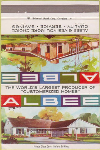 Matchbook Cover - ALBEE Customized Homes Elmira Heights NY 40 Strike