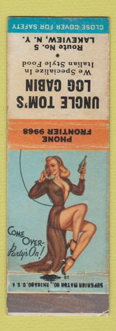 Matchbook Cover - Uncle Tom's Log Cabin Lakeview NY pinup WEAR