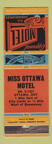 Matchbook Cover - Miss Ottawa Motel Ottawa ON POOR STRIKER
