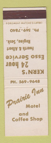 Matchbook Cover - Prairie Inn Motel Regina SK