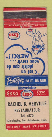 Matchbook Cover - Esso oil gas Rachel Verville Restaurant Arthabaska QC WEAR