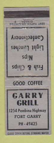 Matchbook Cover - Garry Grill Fort Garry MB WEAR