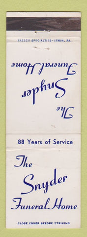 Matchbook Cover - Snyder Funeral Home Irwin PA