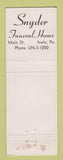 Matchbook Cover - Snyder Funeral Home Irwin PA