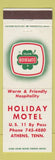 Matchbook Cover - Holiday Motel Athens TN