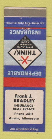 Matchbook Cover - Frank Bradley Insurance Real Estate Austin MN