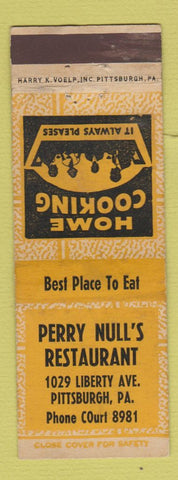 Matchbook Cover - Perry Null's Restaurant Pittsburgh PA