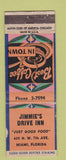 Matchbook Cover - Jimmie's Drive Inn Miami FL WORN