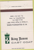 Matchbook Cover - King James Cast Coat paper Philadelphia PA 40 Strike
