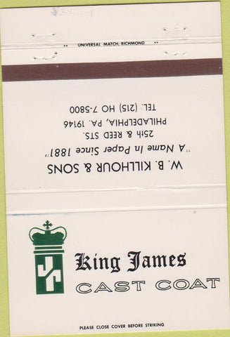 Matchbook Cover - King James Cast Coat paper Philadelphia PA 40 Strike