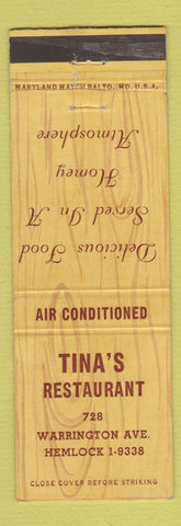 Matchbook Cover - Tina's Restaurant Pittsburgh PA