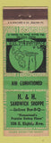 Matchbook Cover - H&H Sandwich Shoppe BBQ Homestead PA