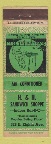 Matchbook Cover - H&H Sandwich Shoppe BBQ Homestead PA
