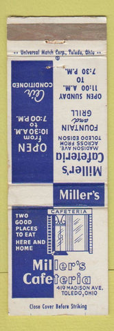 Matchbook Cover - Miller's Cafeteria Toledo OH WEAR