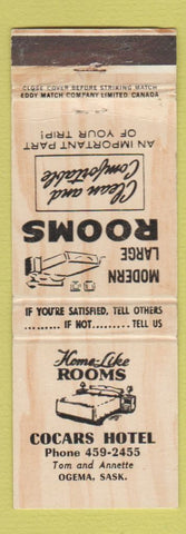 Matchbook Cover - Cocars Hotel Ogema SK WEAR