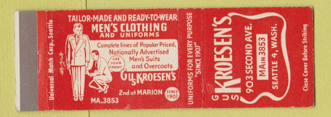 Matchbook Cover - Kroesen's Men's Clothes Uniforms Seattle WA