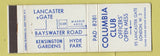 Matchbook Cover - Columbia Club London UK England Officers' Mess Military