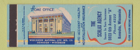 Matchbook Cover - Schlax Insurance Agency Kenosha WI