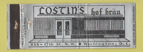 Matchbook Cover - Costin's Hof Brau Washington DC Full Length