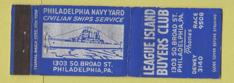 Matchbook Cover - League Island Buyers Club Philadelphia PA Federal