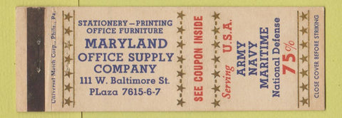 Matchbook Cover - Maryland Office Supply Stationery Baltimore MD