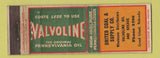 Matchbook Cover - Valvoline oil gas United Coal Supply Grand Island NE WORN