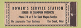 Matchbook Cover - Bowen's Service oil gas Elm Creek NE  WEAR