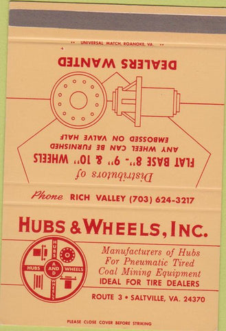 Matchbook Cover - Hubs and Wheels Inc Saltville VA  40 Strike