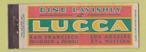 Matchbook Cover - Lucca Restaurant Los Angeles San Francisco CA