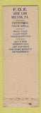 Matchbook Cover - Eagles Club Milton PA Federal