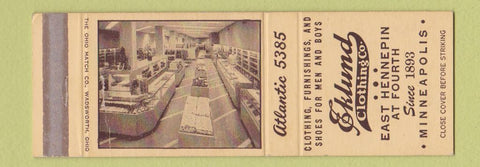 Matchbook Cover - Eklund Clothing Minneapolis MN