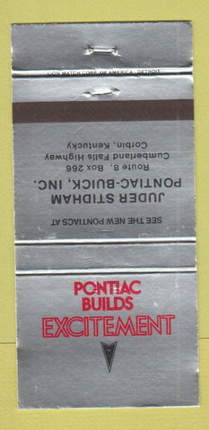 Matchbook Cover - Juder Stidham Pontiac Buick Corbin KY 30 Strike