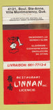 Matchbook Cover - Linnan Restaurant Chinese Montmorency QC WEAR 30 Strike
