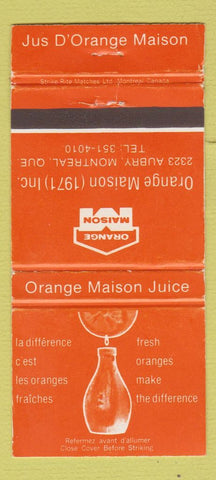 Matchbook Cover - Jus D'Orange Masion Orange Juice Montreal QC WORN 30 Strike