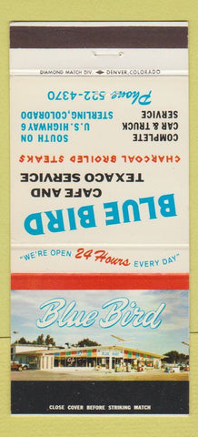 Matchbook Cover - Bluebird Texaco oil gas cafe Sterling Colorado 30 Strike