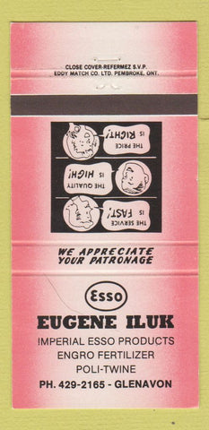 Matchbook Cover - Esso oil gas Eugene Iluk Glenavon SK 30 Strike