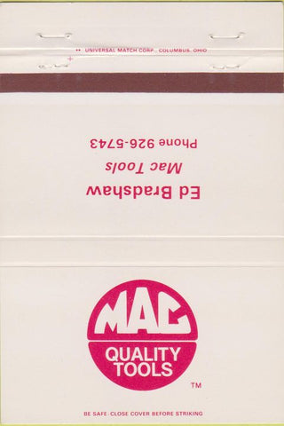 Matchbook Cover - Mac Quality Tools Ed Bradshaw 40 Strike