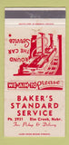 Matchbook Cover - Baker's Standard oil gas Elm Creek NE WEAR 30 Strike