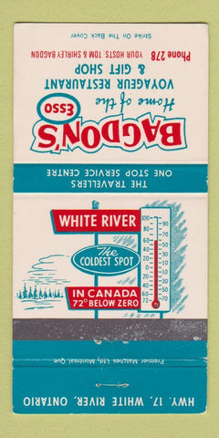 Matchbook Cover - Bagdon's Esso oil gas White River ON WEAR 30 Strike