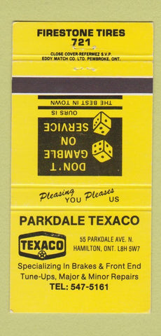 Matchbook Cover - Parkdale Texaco oil gas Hamilton ON WEAR 30 Strike