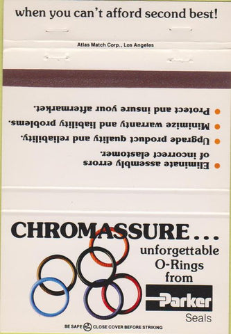Matchbook Cover - Chromassure O Rings Park Seals Holland OH 40 Strike